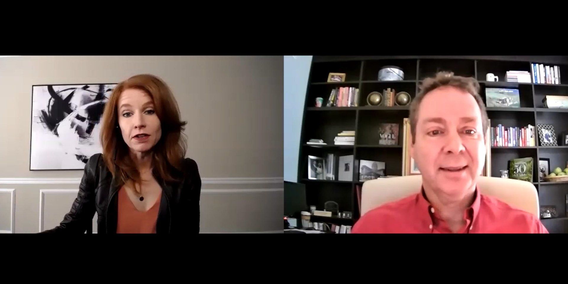 A man and a woman are talking on a video call.