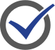 Blue check mark inside a gray circle, indicating approval or completion.