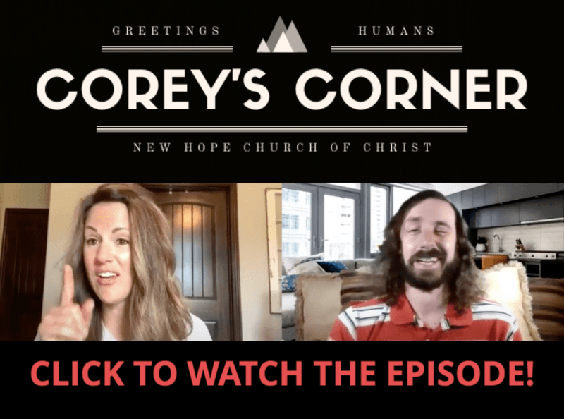An advertisement for corey 's corner shows a woman and a man