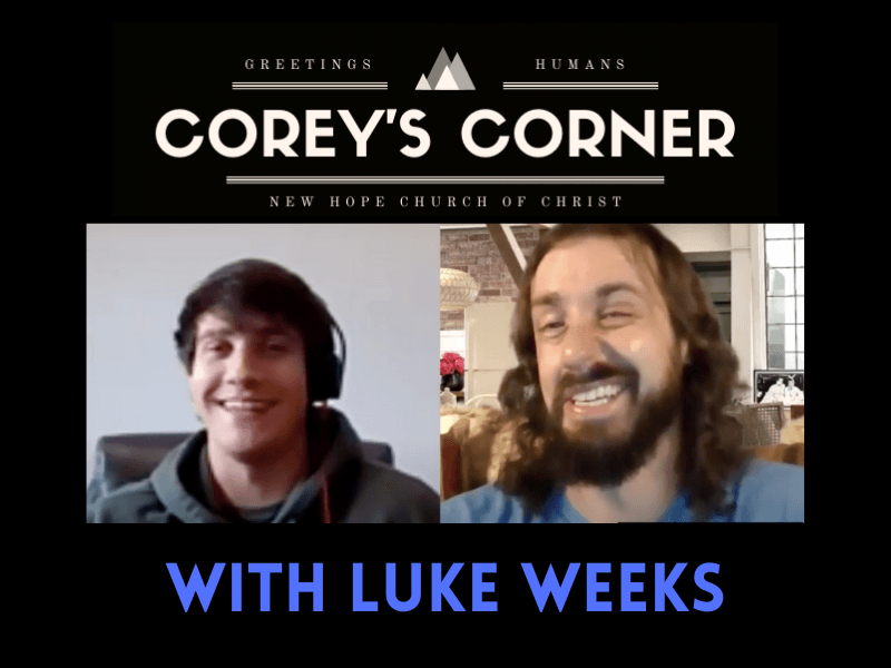 Corey 's corner with luke weeks shows two men on a video call