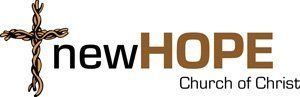 The logo for new hope church of christ has a cross on it.
