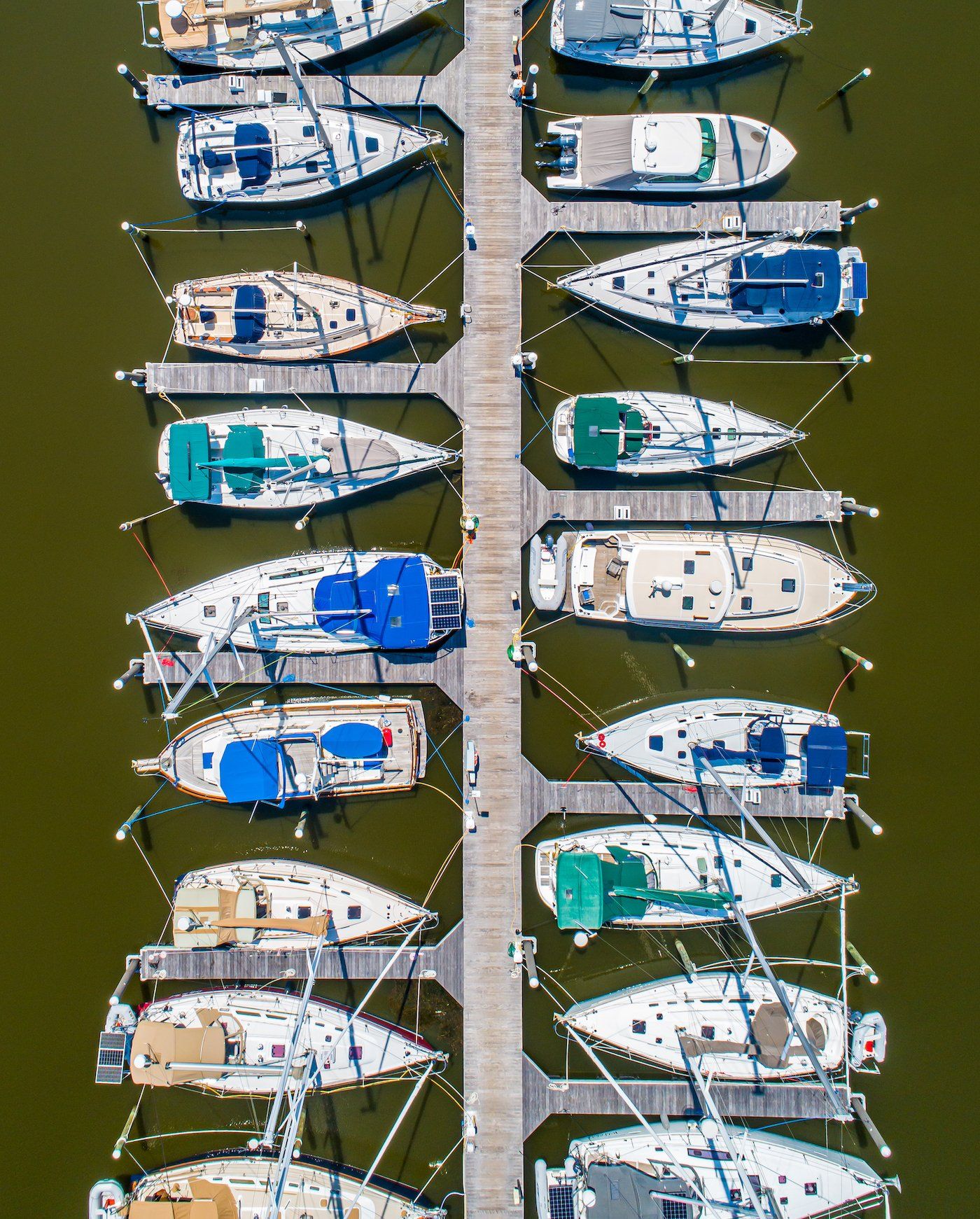 Aerial of boats and dock at a marina