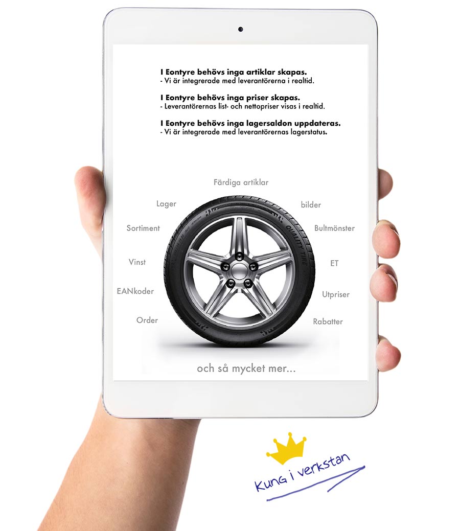A person is holding a tablet with a picture of a tire on it.