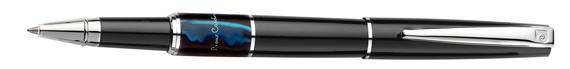 Black pen with silver accents on a white background.