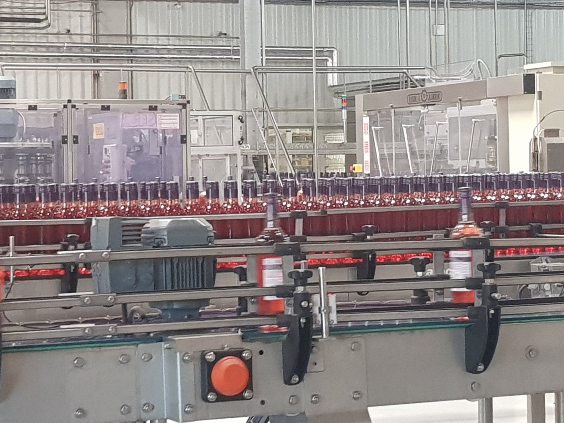 wine bottles being filled in a bottling plant