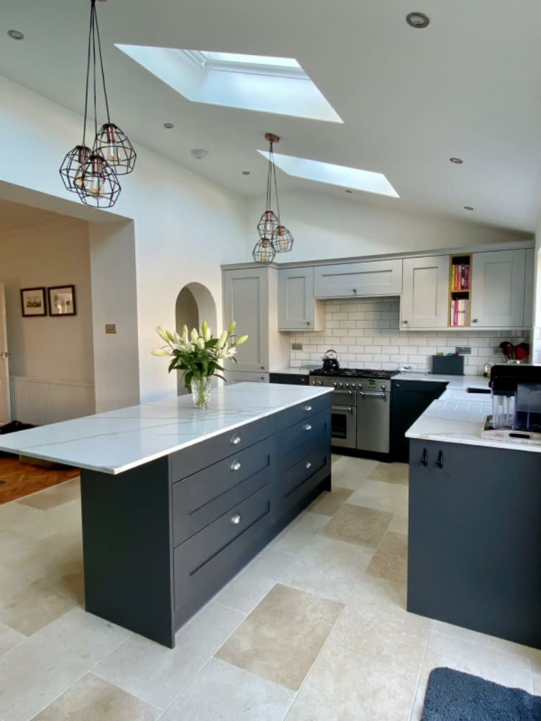 kitchen island and new cupboards