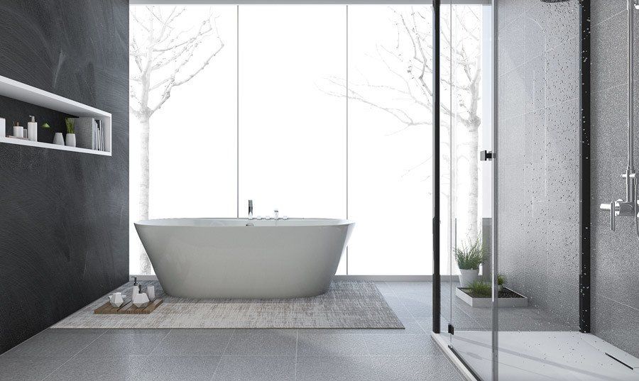 bathroom with large windows
