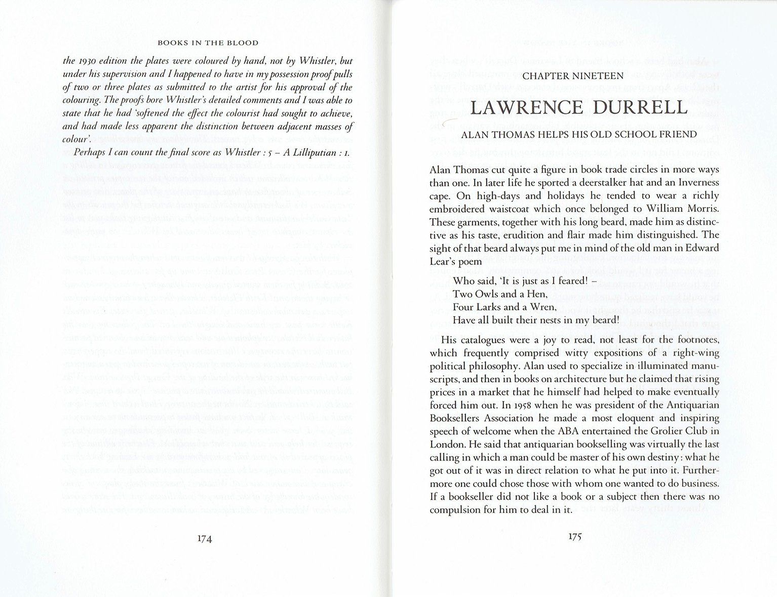 A book is open to a page that says lawrence durrell on it.