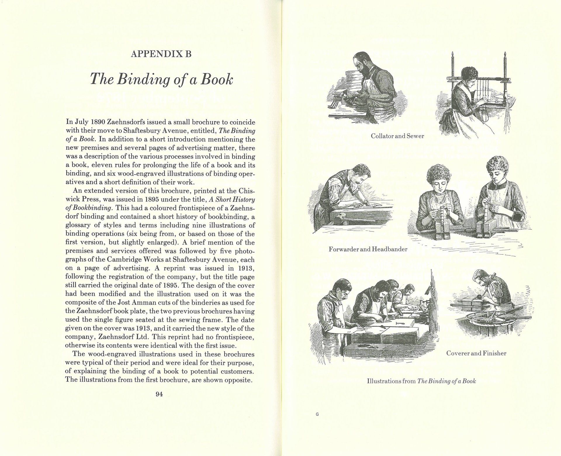 A book is open to a page about the binding of a book.