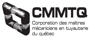 A black and white logo for cmmtq corporation des maitres mecaniciens en tuyauterie du quebec
