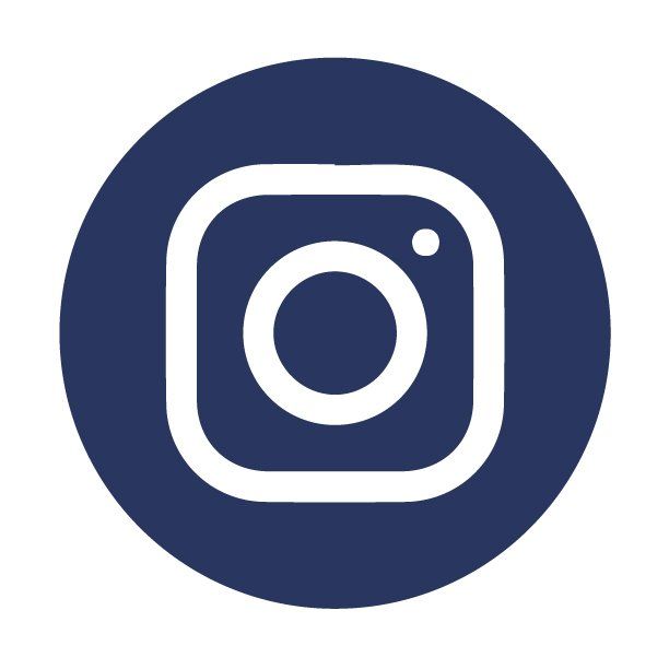 The instagram logo is in a blue circle on a white background.