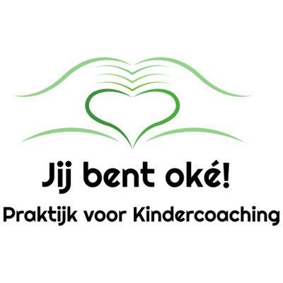 Green heart logo with text “Jij bent oké! Praktijk voor Kindercoaching”