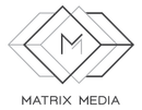 Logo for Matrix Media featuring an abstract geometric diamond shape and the text 