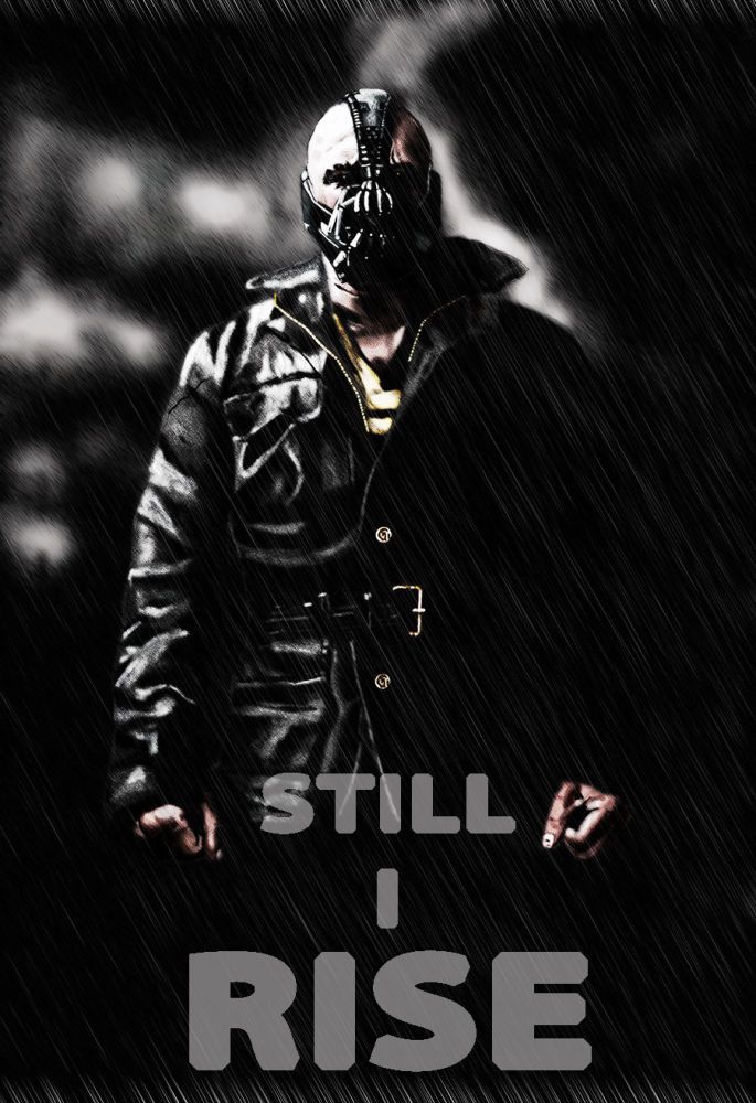 Bane from The Dark Knight Rises. Masked villain, leather jacket, text