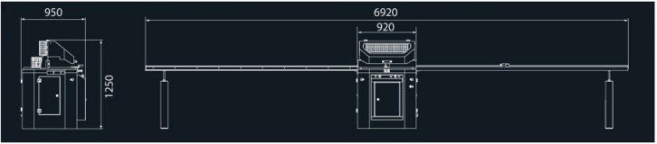 A technical drawing of saw, including dimensions.