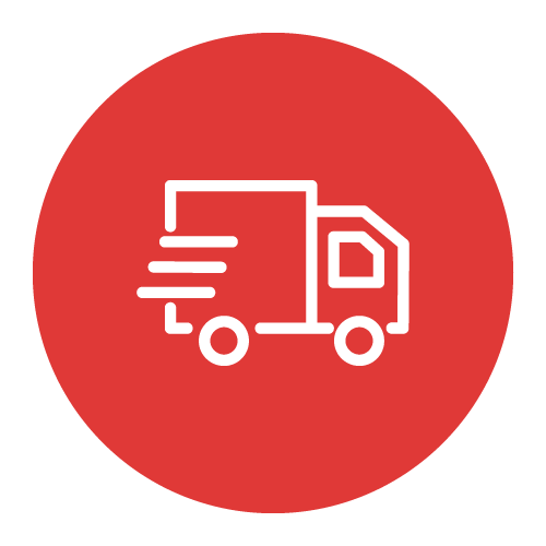 An icon of a delivery truck in a red circle.