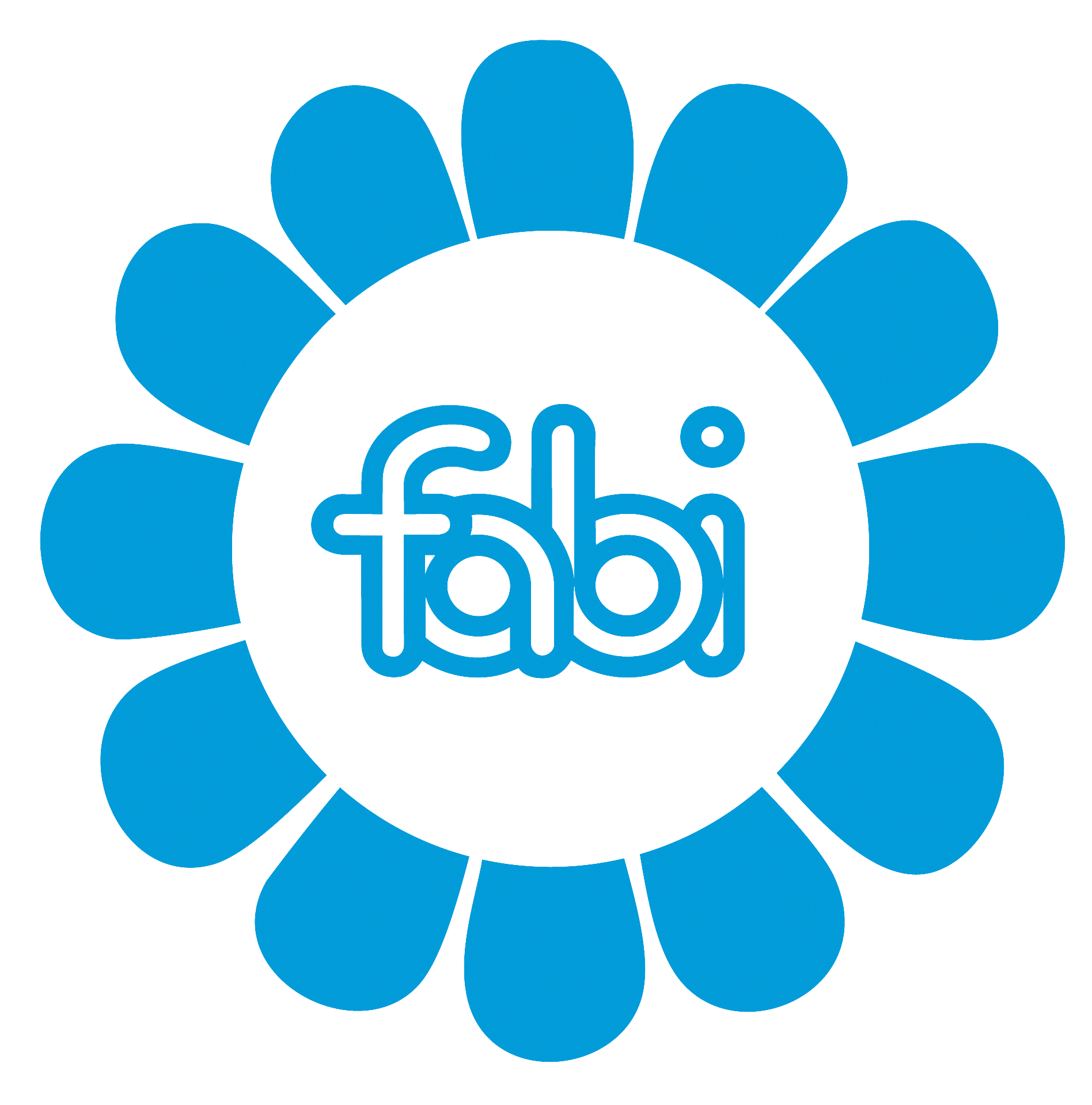 Un fiore blu con la parola fabi sopra