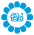 Un fiore blu con la parola fabi sopra