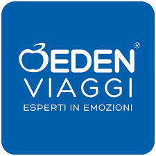 Il logo di eden viaggi è un quadrato blu con testo bianco sopra.