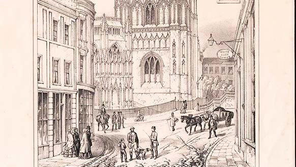An antique lithograph of the church from 1858