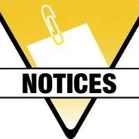 A yellow triangle with a paper clip and the word notices on it.