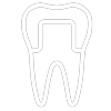 A black and white drawing of a tooth on a white background.
