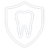 A tooth is on a shield on a white background.