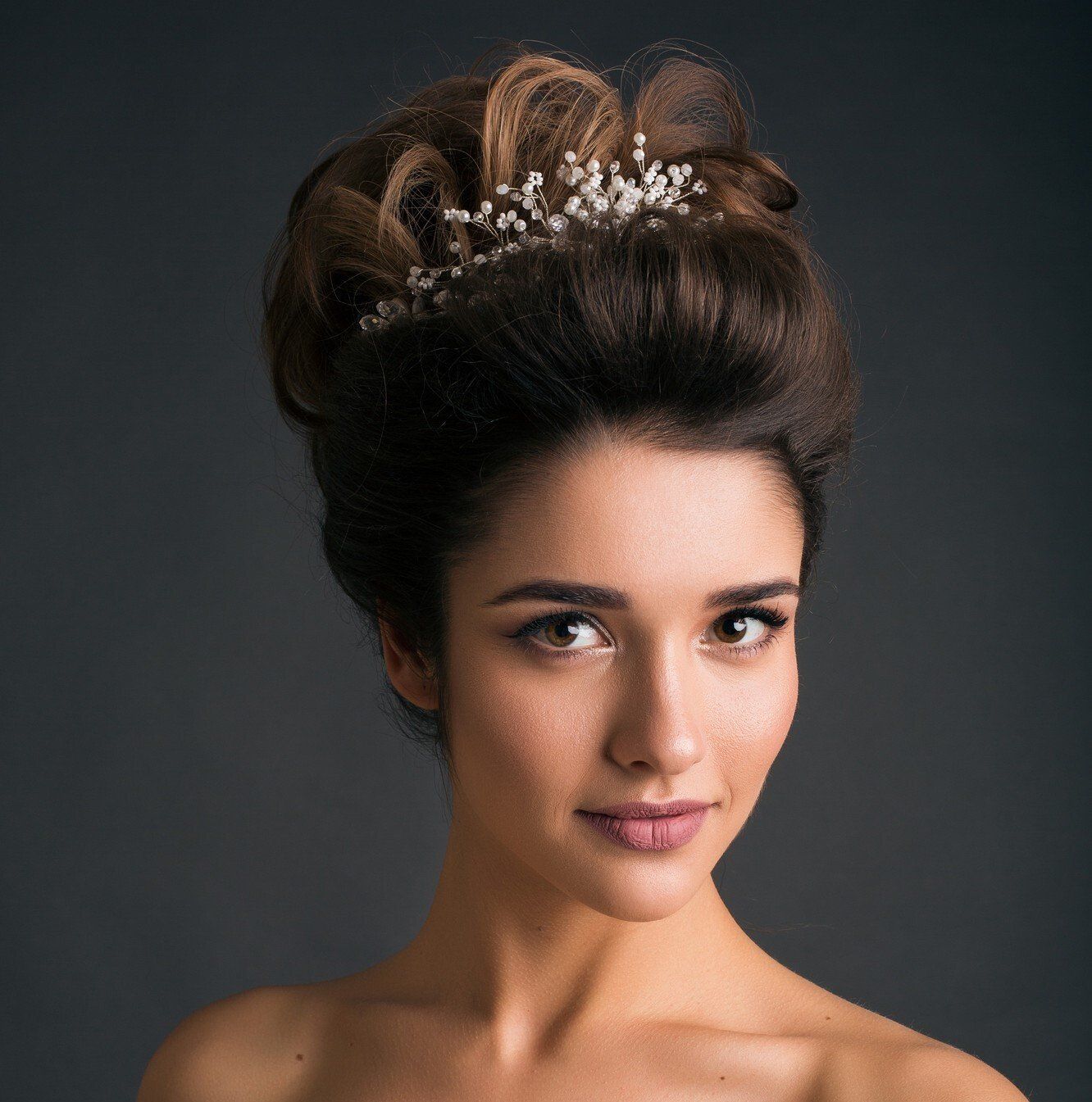 Elegant bridal up-do with tiara