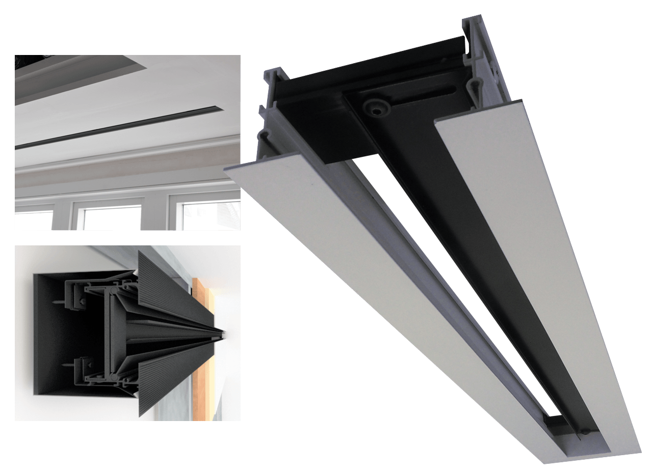 HiFlow high capacity flowbar. Plaster-in or flanged. Ceiling or Sidewall. Unique 'Glidebar' air control blade. By Colman