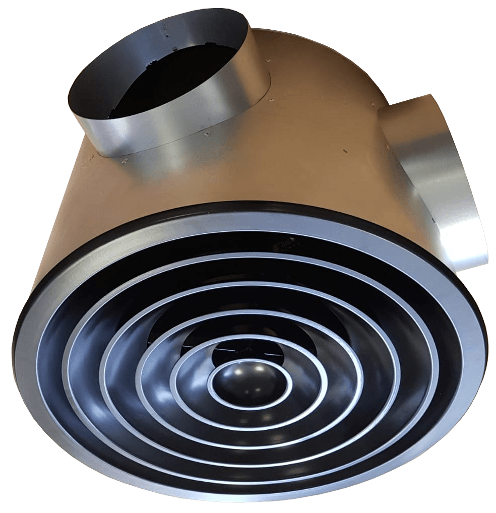 Circular louvre blade diffuser. Circular side or top entry plenum. By Colman