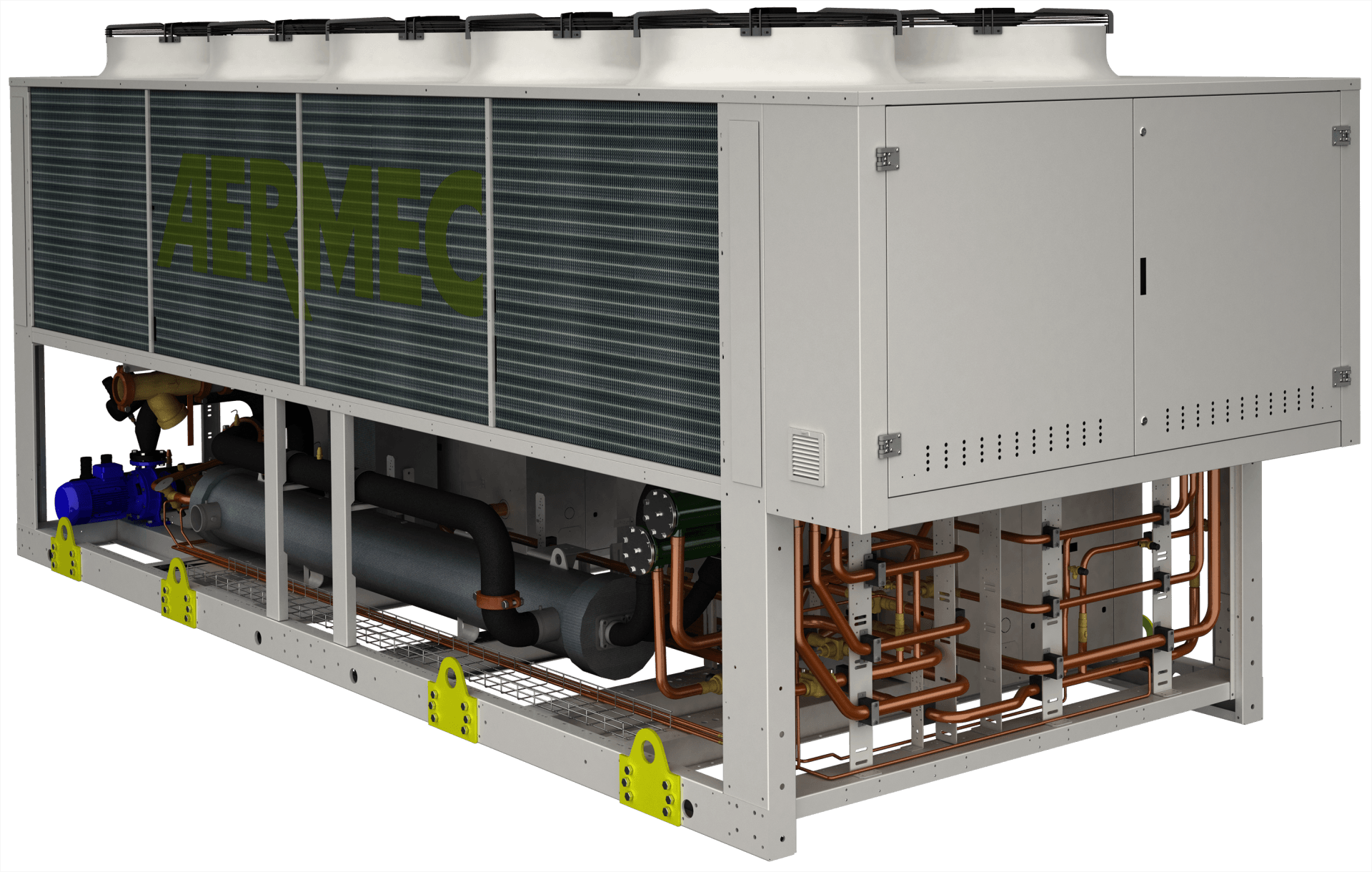 TBX air/water chiller. 260kW - 860kW cooling capacity. Centrifugal compressor. Axial fans. Low noise option. By AERMEC