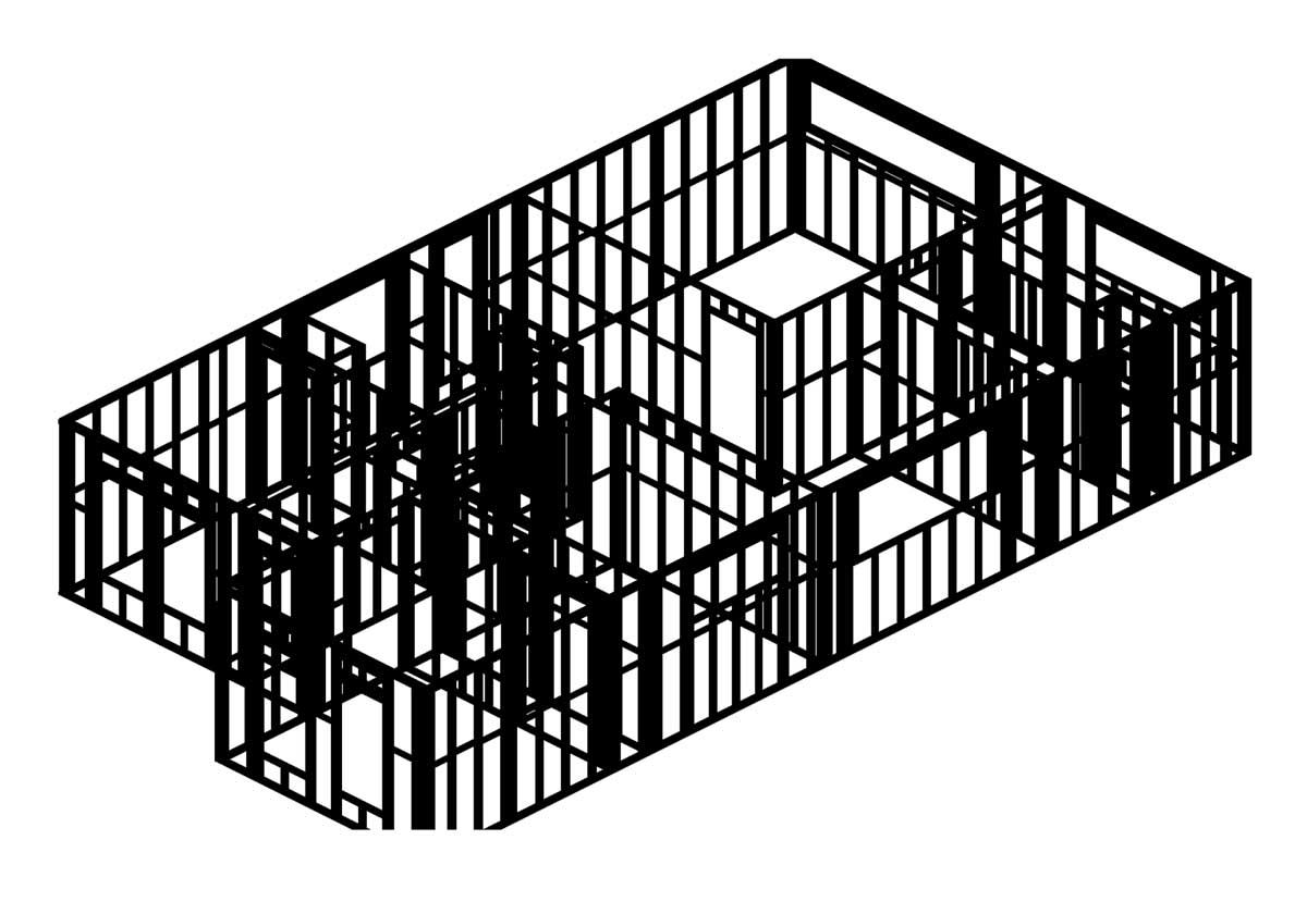 Digital render of future house framing