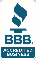BBB Accredited Business logo with blue flame icon above