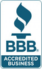 BBB Accredited Business logo with blue flame icon above 