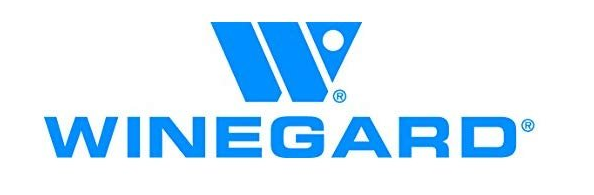 A blue winegard logo on a white background
