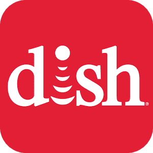 A red and white dish logo on a white background