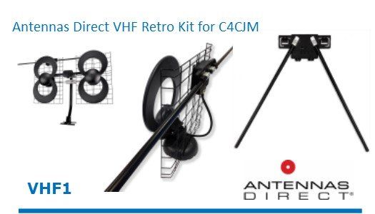 An advertisement for antennas direct vhf retro kit for c4cjm