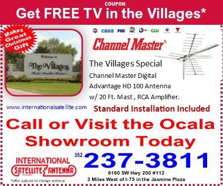 A coupon that says get free tv in the villages