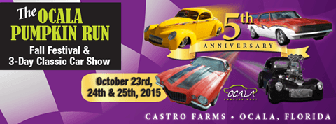 A poster for the ocala pumpkin run fall festival and 3 day classic car show