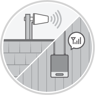 An illustration of a cell phone connected to a cell phone antenna.