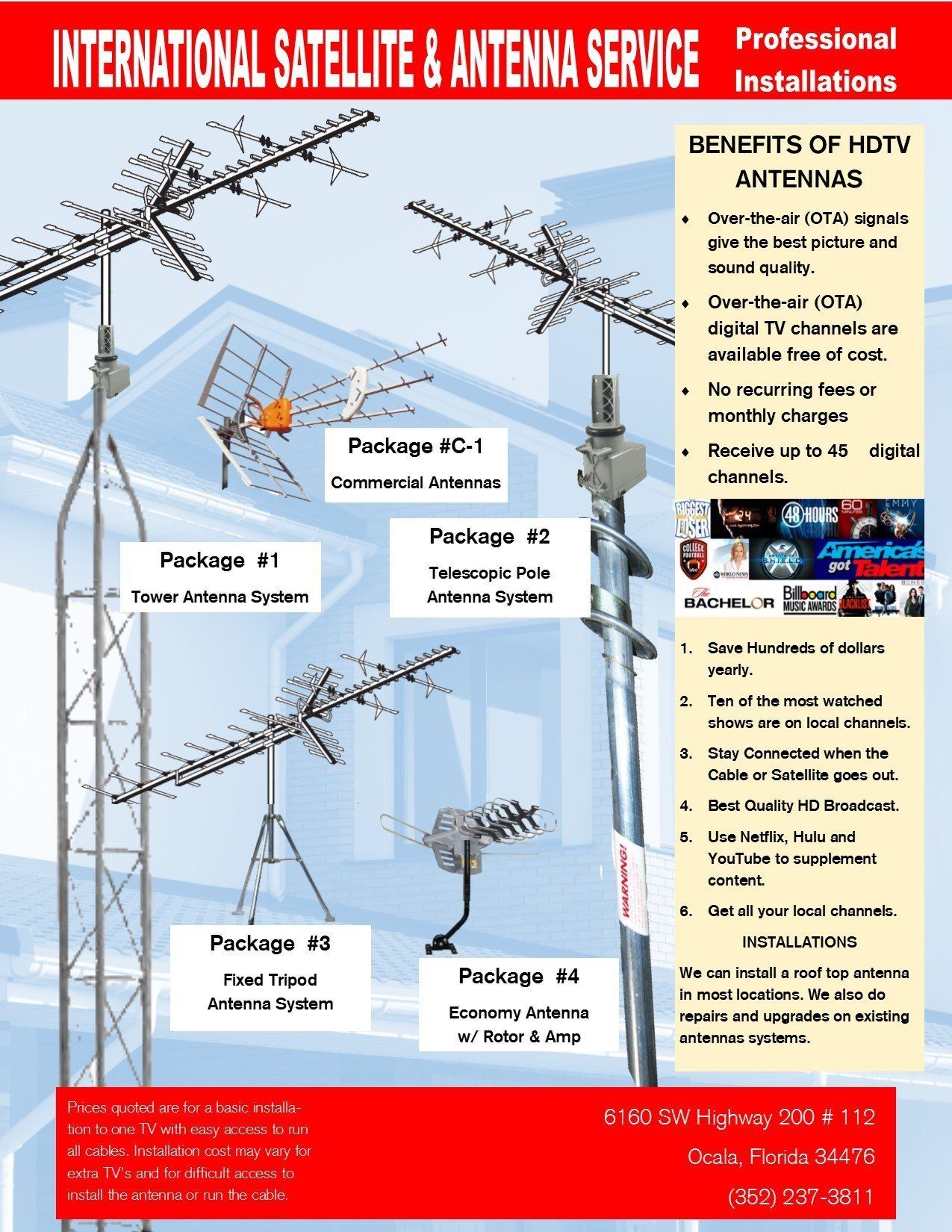 A brochure for international satellite and antenna service