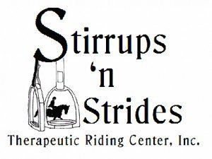 The logo for stirrups 'n strides therapeutic riding center inc.
