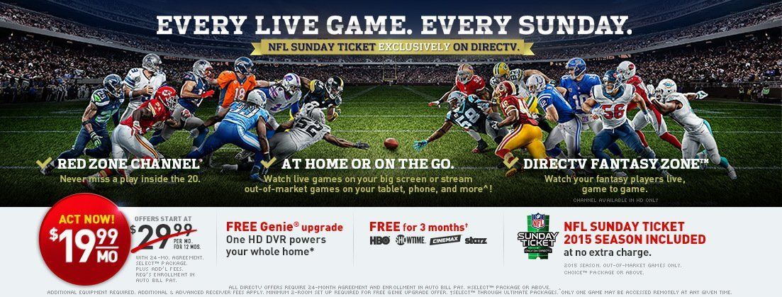 A poster for a football game that says every live game every sunday