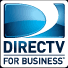 A blue and white directv for business logo on a white background.