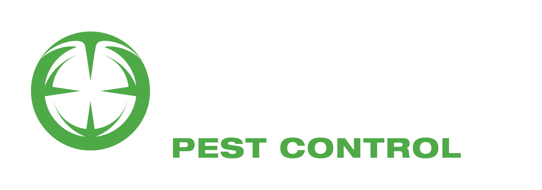 A green and white logo for a pest control company.