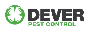 The logo for dever pest control is a green and black logo with a crosshair.