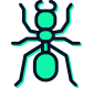 A green ant icon on a white background.