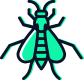 A green and black icon of a fly on a white background.