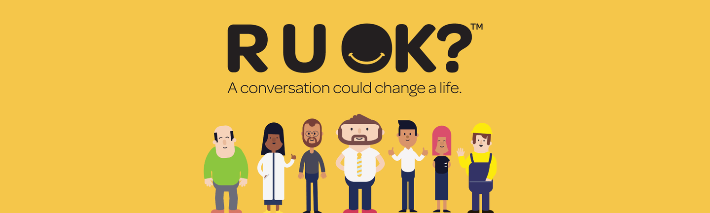 Banner of animated group of people with R U OK? sign
