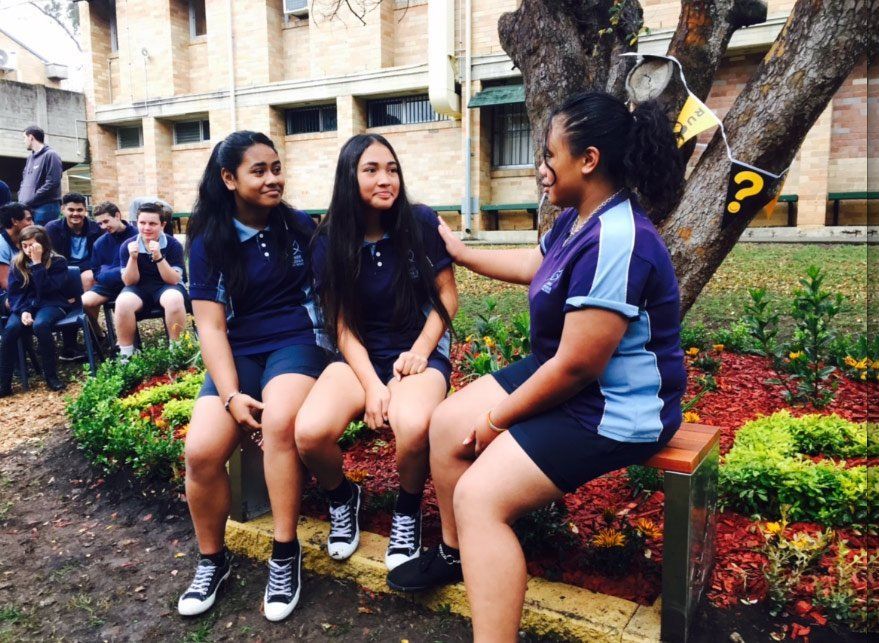 School student creating converstation